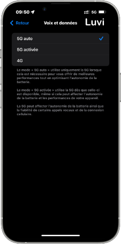 sélectionner 5G auto iPhone 16 Pro Max France
